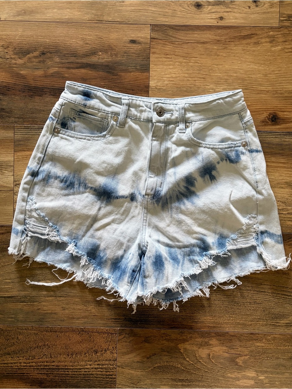 American Eagle Outfitters White and Blue Tie-Dye Denim Shorts